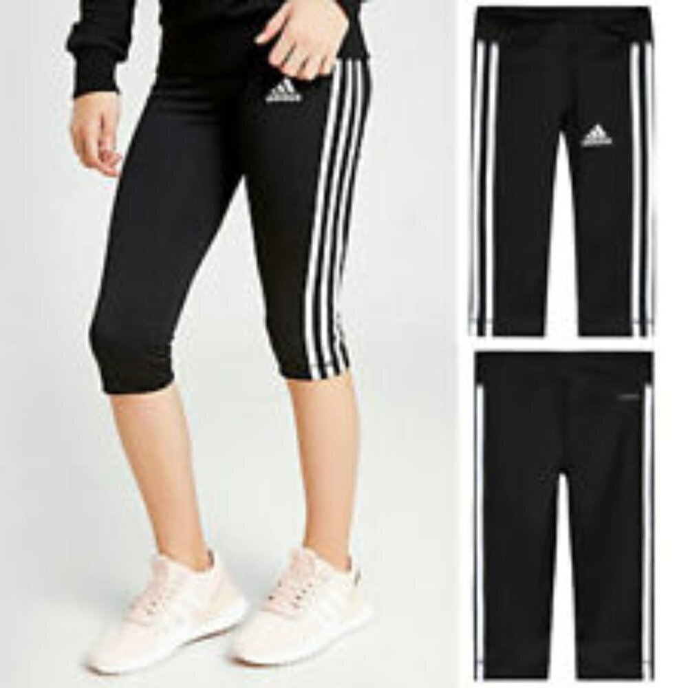 Adidas Kids Girls Black Replenishment Mid Rise Capri Crop Legging Pants Size XL